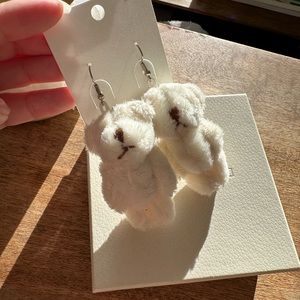 Cream Fluffy Bear Dangle Earrings